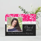 Aankondiging Hot Pink Swirly Vine Foto Afstuderen (Staand voorkant)