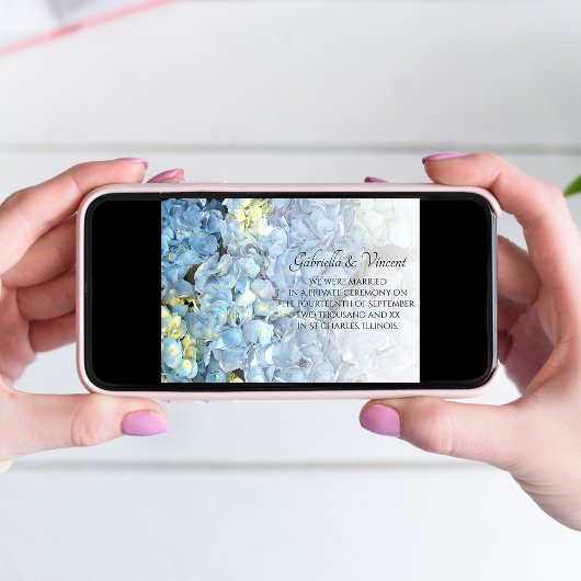 Aankondiging huwelijk blauwe hydrangea