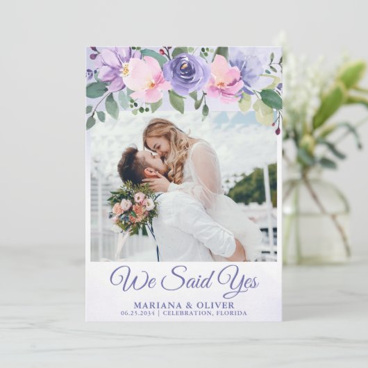 Aankondiging huwelijk Modern roze Floral (Staand voorkant)