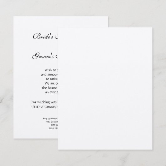 Aankondiging  huwelijksuitnodigingssets (Voorkant / Achterkant)