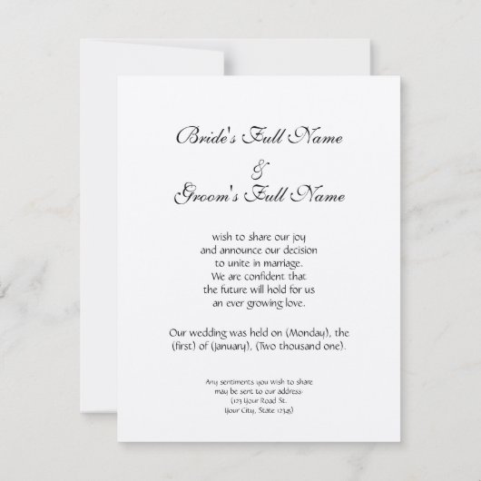 Aankondiging huwelijksuitnodigingssets (Achterkant)