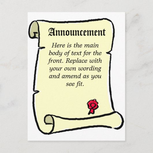 Aankondiging in perkamentrolstijl briefkaart (Voorkant)