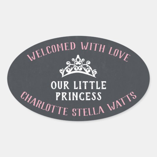 Aankondiging kleine prinses New Baby Girl Favor Ovale Sticker (Voorkant)