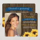 Aankondiging kobalt Blue Sunflower Afstuderen (Voorkant / Achterkant)