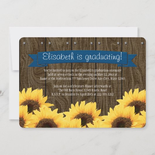 Aankondiging kobalt Blue Sunflower Afstuderen (Achterkant)