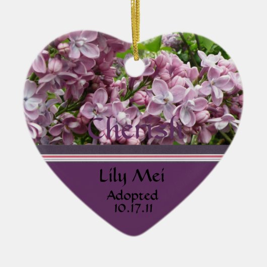 Aankondiging lila adoptie keramisch ornament (Voorkant)