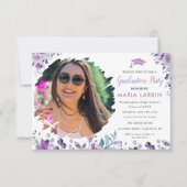 Aankondiging lila Floral Photo Afstuderen (Voorkant)