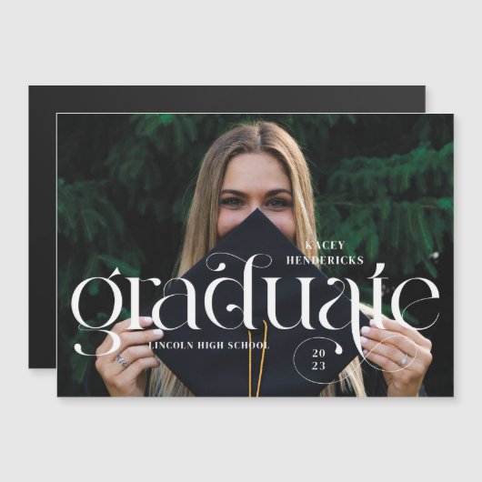Aankondiging Magnetic Swirl Serif Photo Afstuderen (Voorkant / Achterkant)
