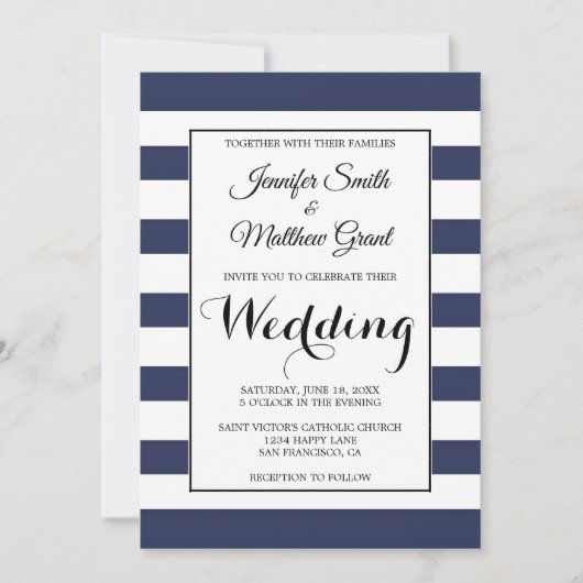 Aankondiging marineblauw en witte strepen (Voorkant)