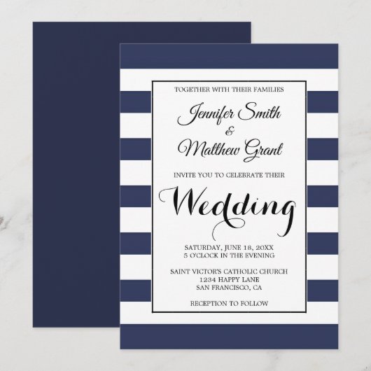 Aankondiging marineblauw en witte strepen (Voorkant / Achterkant)