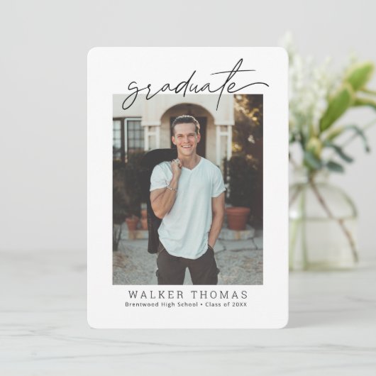 Aankondiging met handgeschreven Afstuderen (Staand voorkant)