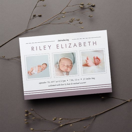 Aankondiging Metro Stripe Birth | Berry