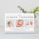 Aankondiging Metro Stripe Birth | Grijs (Staand voorkant)