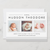 Aankondiging Metro Stripe Birth | Grijs (Voorkant)