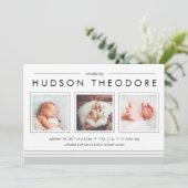 Aankondiging Metro Stripe Birth | Grijs (Staand voorkant)