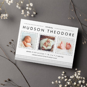 Aankondiging Metro Stripe Birth   Grijs