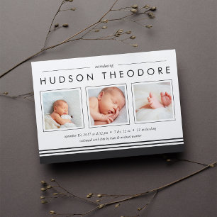 Aankondiging Metro Stripe Birth Koolstof