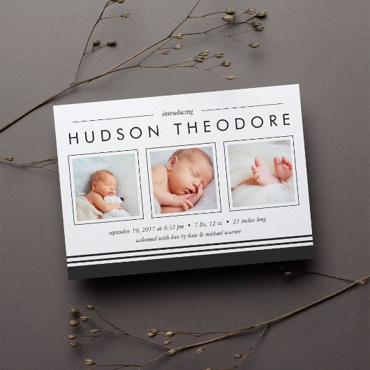 Aankondiging Metro Stripe Birth | Koolstof