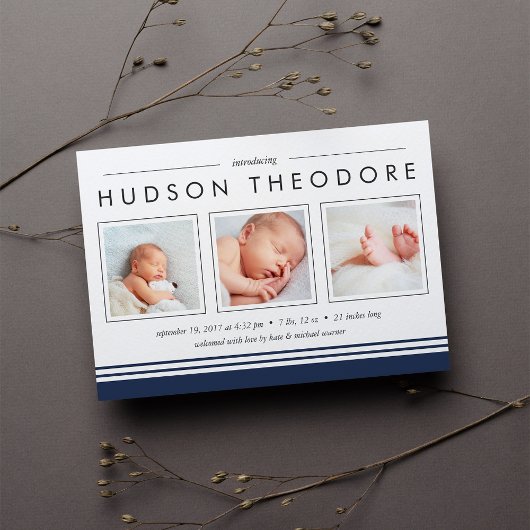 Aankondiging Metro Stripe Birth | marine