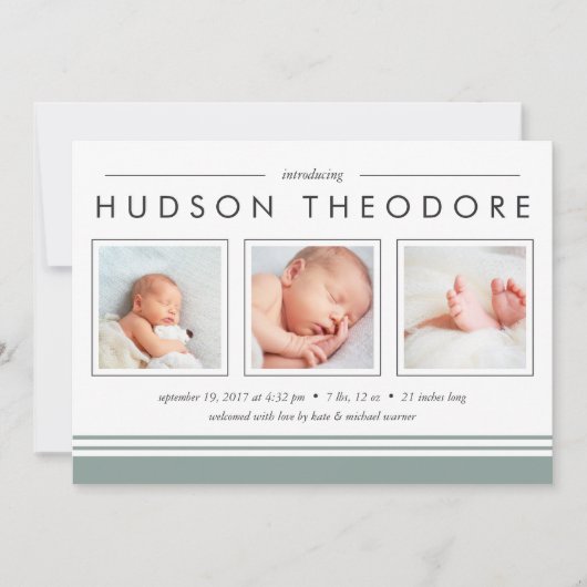 Aankondiging Metro Stripe Birth | Moss (Voorkant)