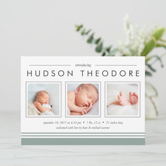 Aankondiging Metro Stripe Birth | Moss (Staand voorkant)