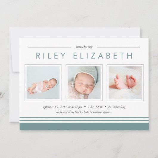 Aankondiging Metro Stripe Birth | Sage (Voorkant)