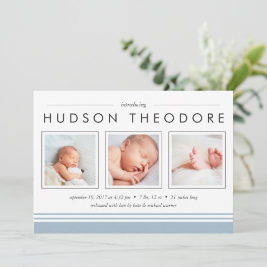 Aankondiging Metro Stripe Birth | Sky (Staand voorkant)