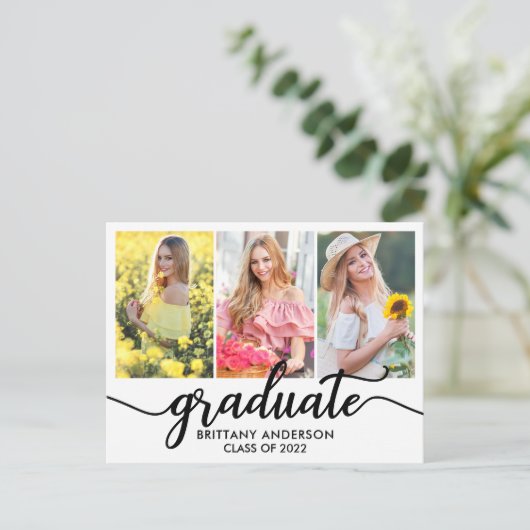 Aankondiging modern Afstuderen foto 3 Briefkaart (Staand voorkant)