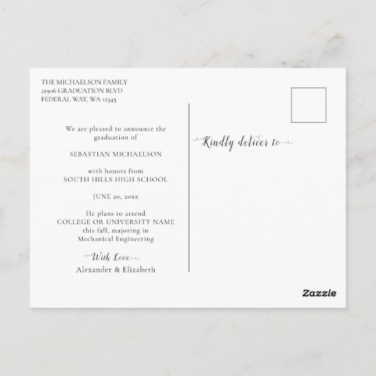 Aankondiging modern Afstuderen foto 3 Briefkaart (Achterkant)