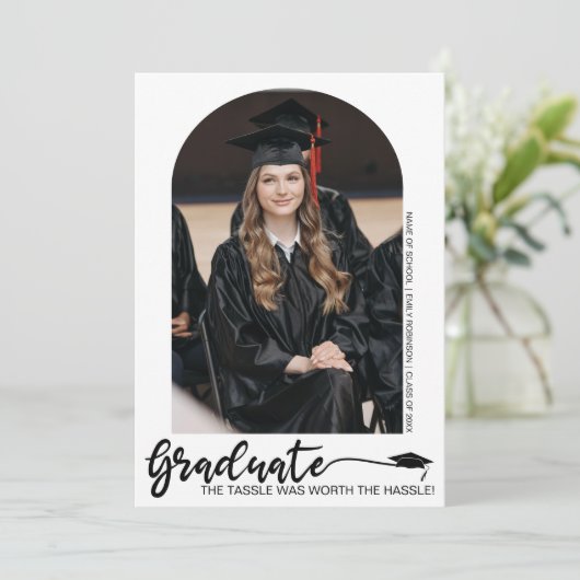 Aankondiging modern Afstuderen in Arched Photo (Staand voorkant)