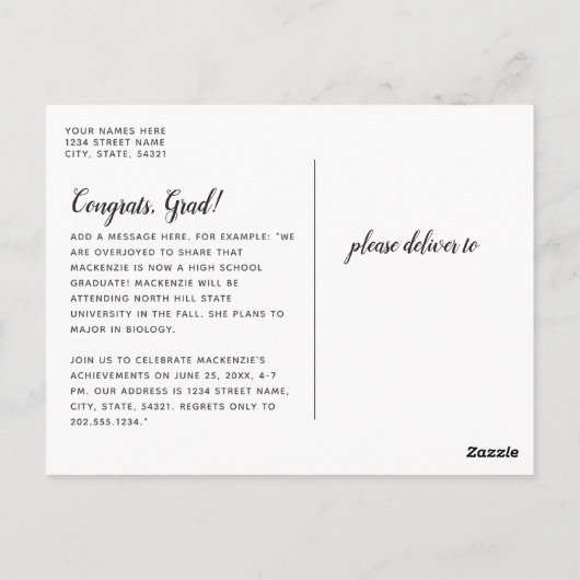 Aankondiging modern Afstuderen kalligrafie Briefkaart (Achterkant)