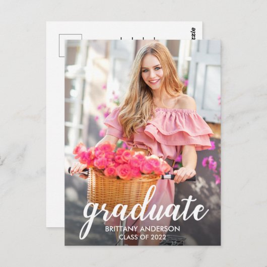 Aankondiging modern  Afstuderen kalligrafie Briefkaart (Voorkant / Achterkant)