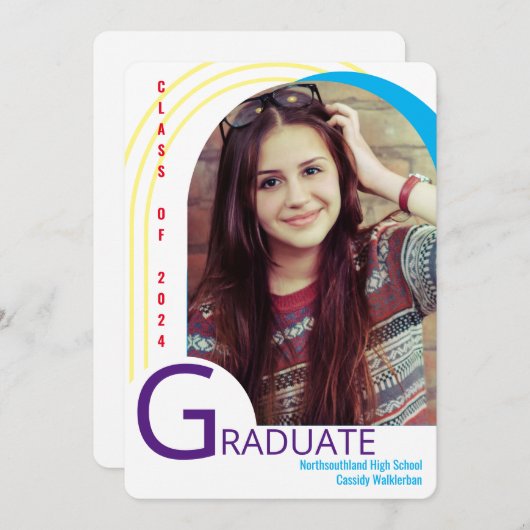 Aankondiging modern Arch Colorful Photo Afstuderen (Voorkant / Achterkant)