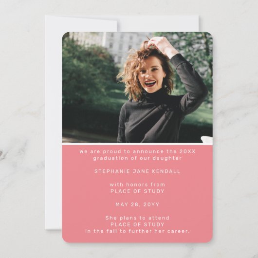 Aankondiging modern Arch Photo Pink Afstuderen (Achterkant)