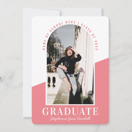 Aankondiging modern Arch Photo Pink Afstuderen (Voorkant)