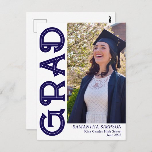 Aankondiging modern blauw Afstuderen Briefkaart (Voorkant / Achterkant)