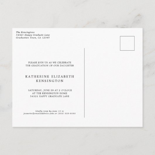 Aankondiging modern Elegant Script Afstuderen Briefkaart (Achterkant)