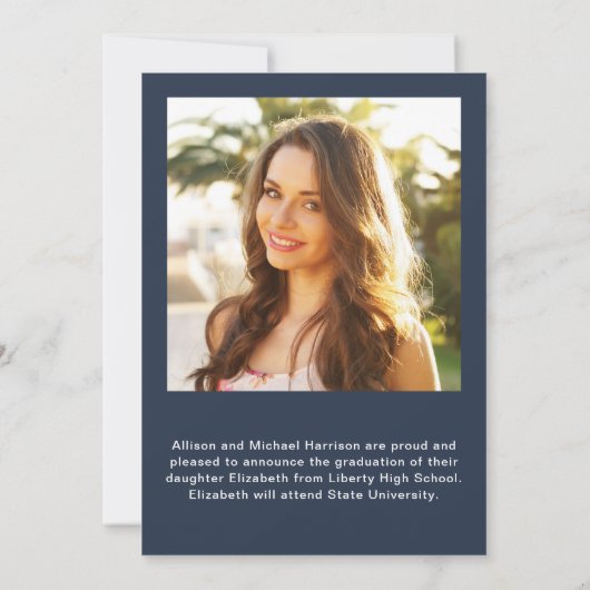 Aankondiging modern Foto Collage Blue Afstuderen (Achterkant)