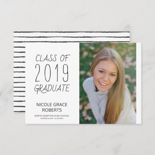 Aankondiging modern handgeschakeld mini-Afstuderen (Voorkant / Achterkant)