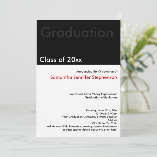 Aankondiging modern Minimilast Black Afstuderen (Staand voorkant)