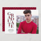 Aankondiging modern rood Afstuderen (Voorkant / Achterkant)
