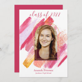 Aankondiging modern roze en gouden Afstuderen