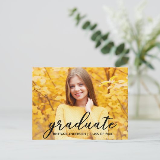 Aankondiging modern script Afstuderen Foto B (Staand voorkant)