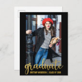 Aankondiging modern script Afstuderen Foto Gold (Voorkant / Achterkant)