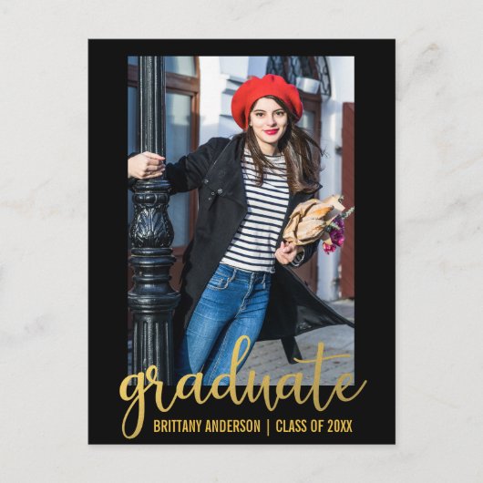 Aankondiging modern script Afstuderen Foto Gold (Voorkant)