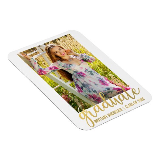 Aankondiging modern script Afstuderen Foto Gold W Magneet (Rechterzijde)