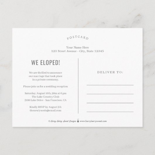 Aankondiging modern script voor bewerkbare kleuren briefkaart (Achterkant)