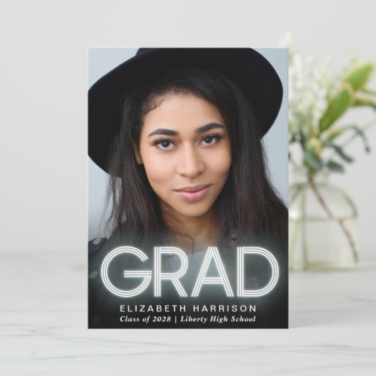 Aankondiging modern White Neon Afstuderen (Staand voorkant)