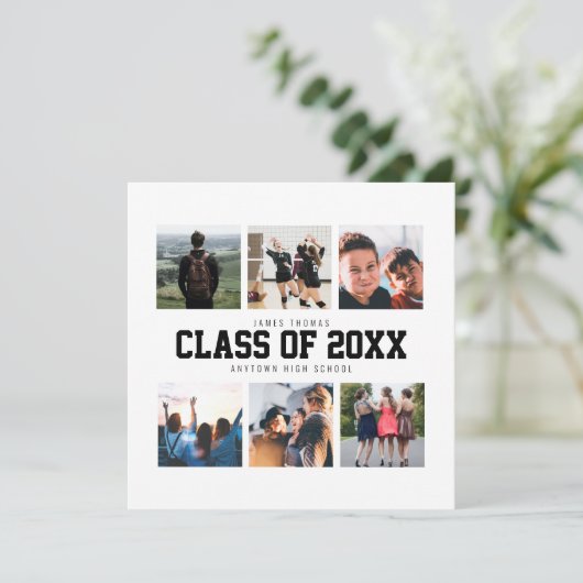 Aankondiging modern White Photo Collage Afstuderen (Staand voorkant)