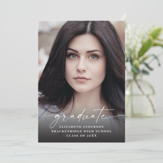 Aankondiging modern witscript Afstuderen foto's (Staand voorkant)